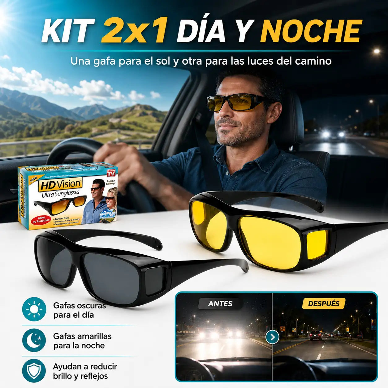 🚘 🕶️2x1 Gafas HD Vision | Conduce con más comodidad de día y de noche