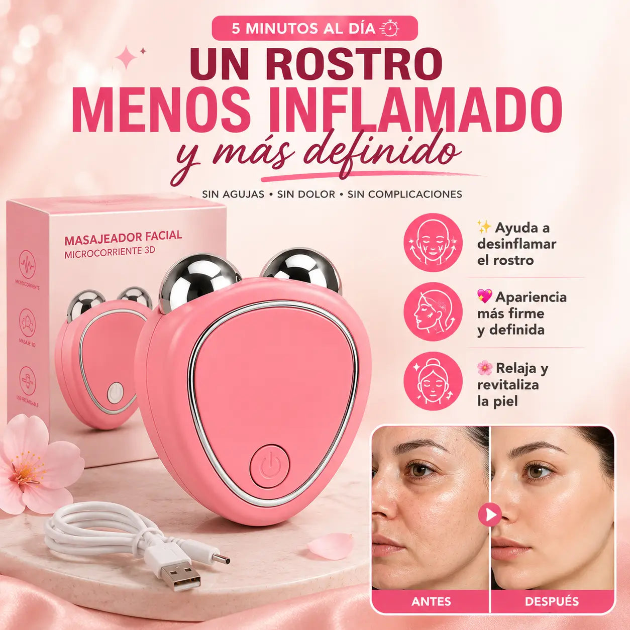 Masajeador Facial Microcorriente: Desinflama y redefine tu rostro en solo minutos ✨