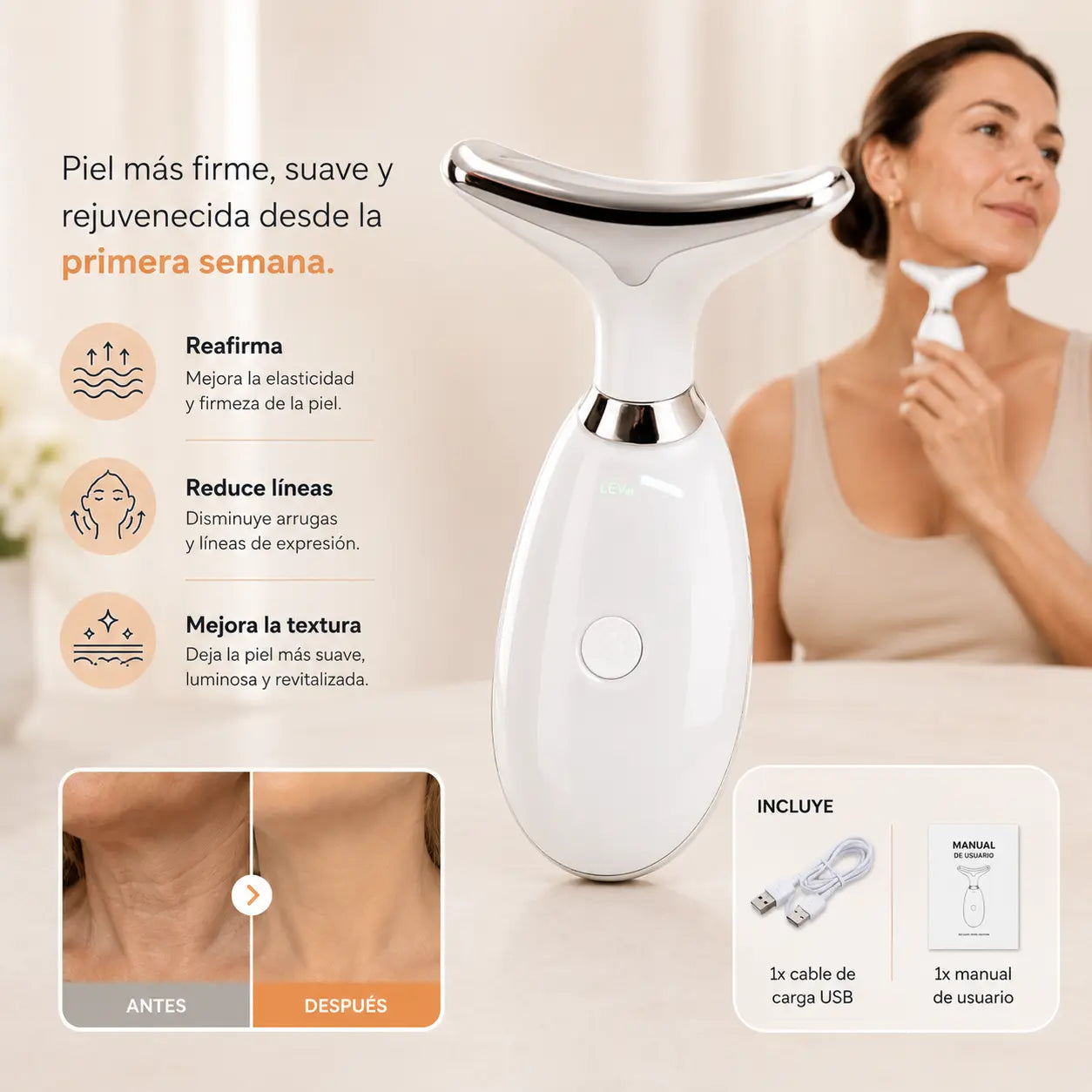Masajeador Facial y de Cuello: Piel Más Firme, Suave y Rejuvenecida Desde La Primera Semana