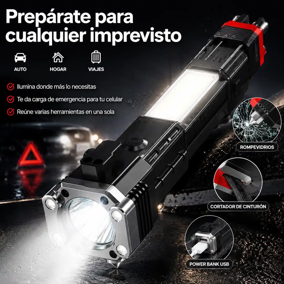 🔦 Linterna Multifuncional 6 en 1 | Ilumina, carga y prepárate para cualquier imprevisto ⚡🔋
