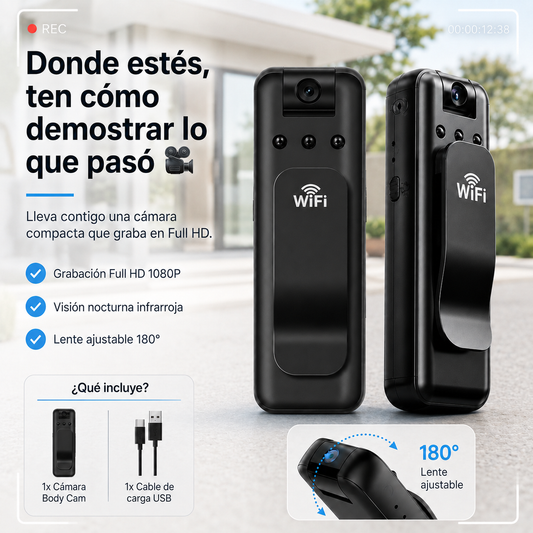 Mini Cámara Corporal 📹 | Tu seguridad va contigo, la evidencia también 🔒
