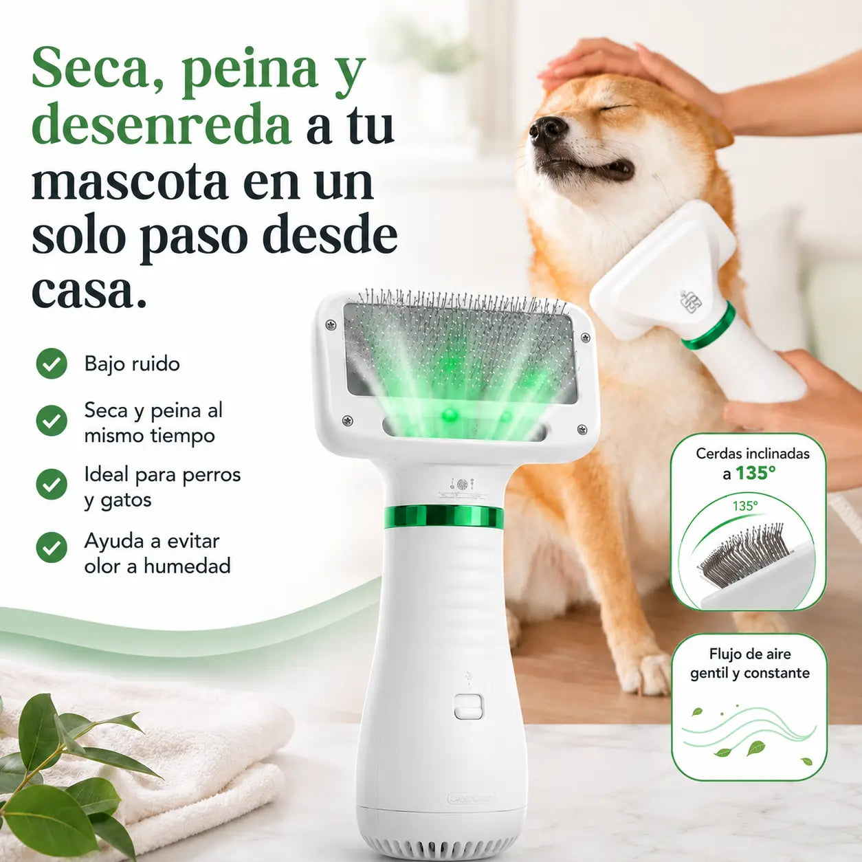 Cepillo Secador 2 en 1: transforma el secado de tu mascota en un momento tranquilo