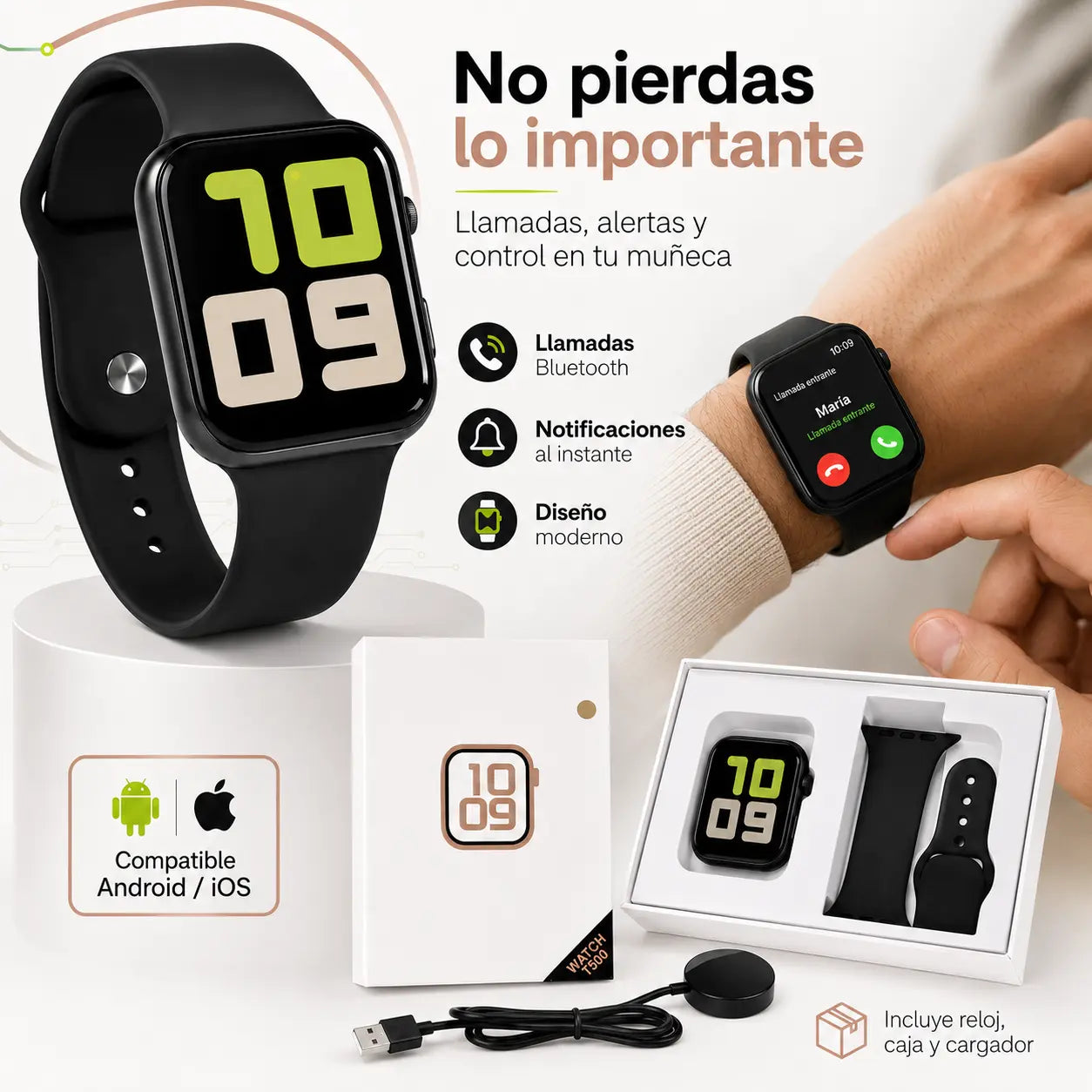 ⌚Smartwatch T500 | Llamadas, alertas y control en tu muñeca🔔